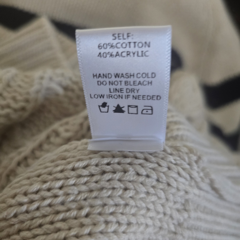 Lalavon Cream Winter Turtleneck Sweater Cable Knit Striped Pullover New Medium - Picture 4 of 4